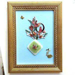 *Sold*Framed Cat Jewelry Art Collage Mosaic Handmade Handcrafted of Vintage bi…